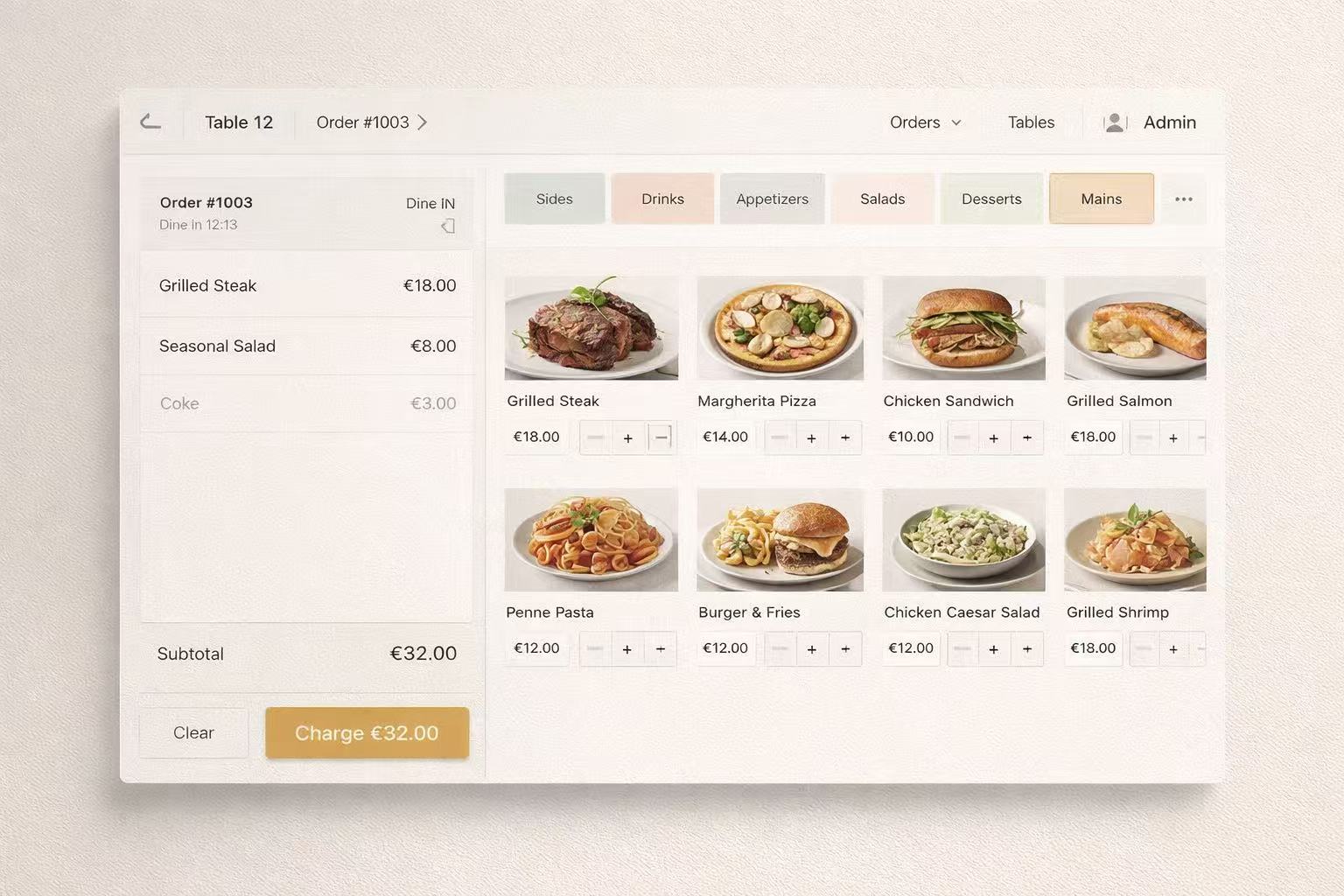 Interfaz premium para restaurante